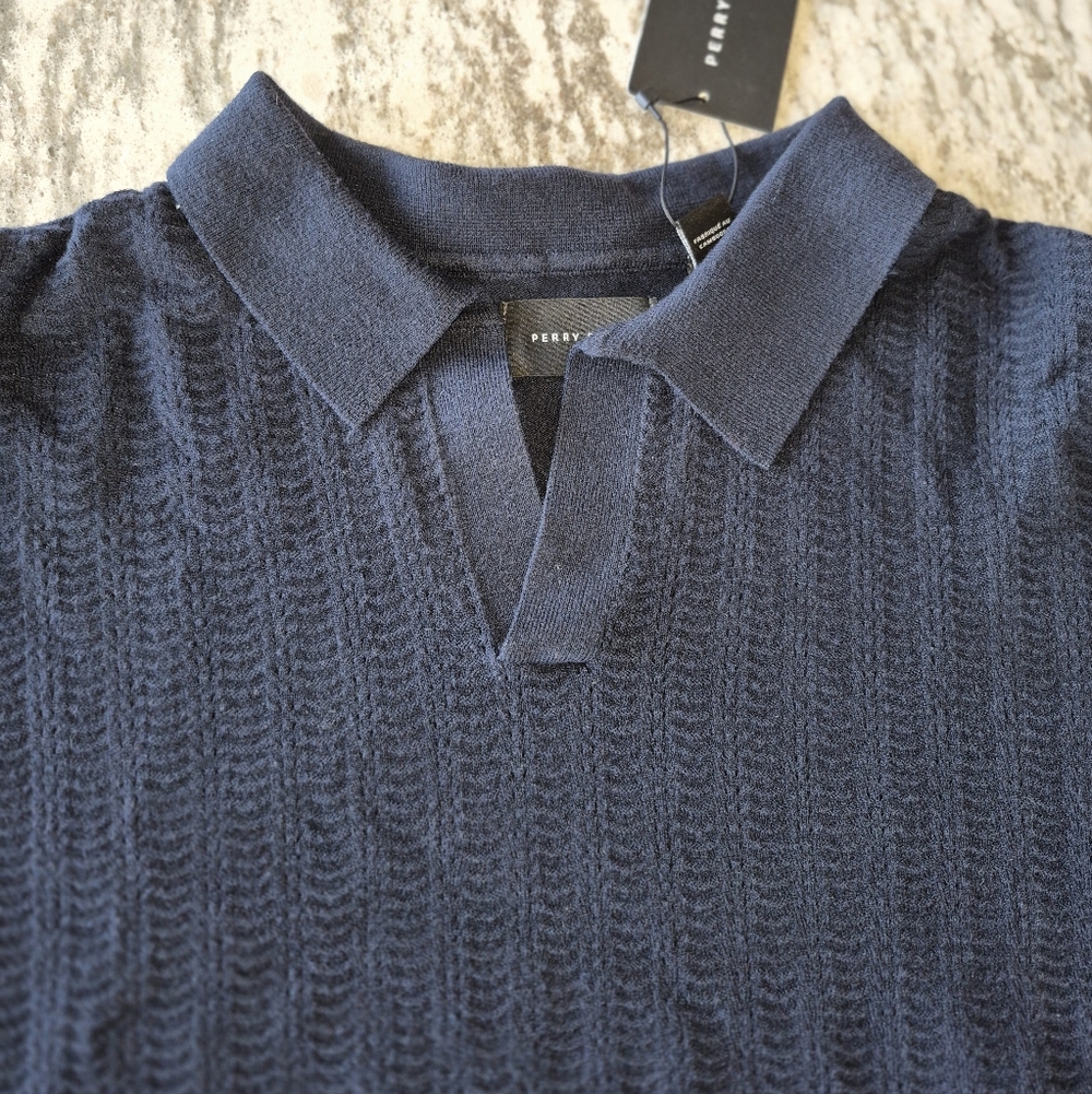 Perry Ellis Men's TECH Knit Open Collar Sweater Polo Shirt Size Medium NEW